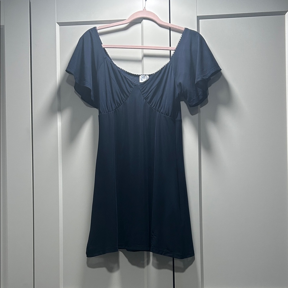 Francesca's Collections Deep Blue Flutter Sleeve Mini Dress